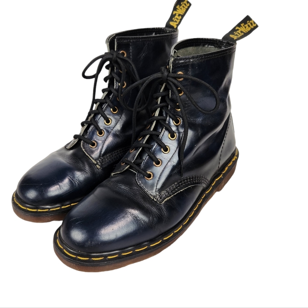 Dr. Martens Vintage Blue Black Leather 1460 Boots Made in England Womens Size 12